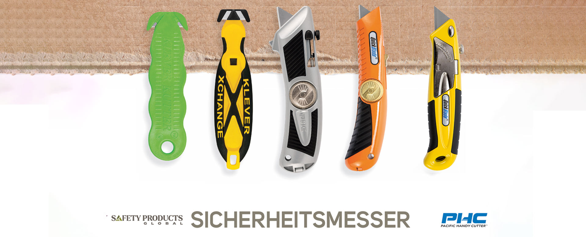 Ein Banner über Sicherheitsmesser der Firmen PHC und SPG.